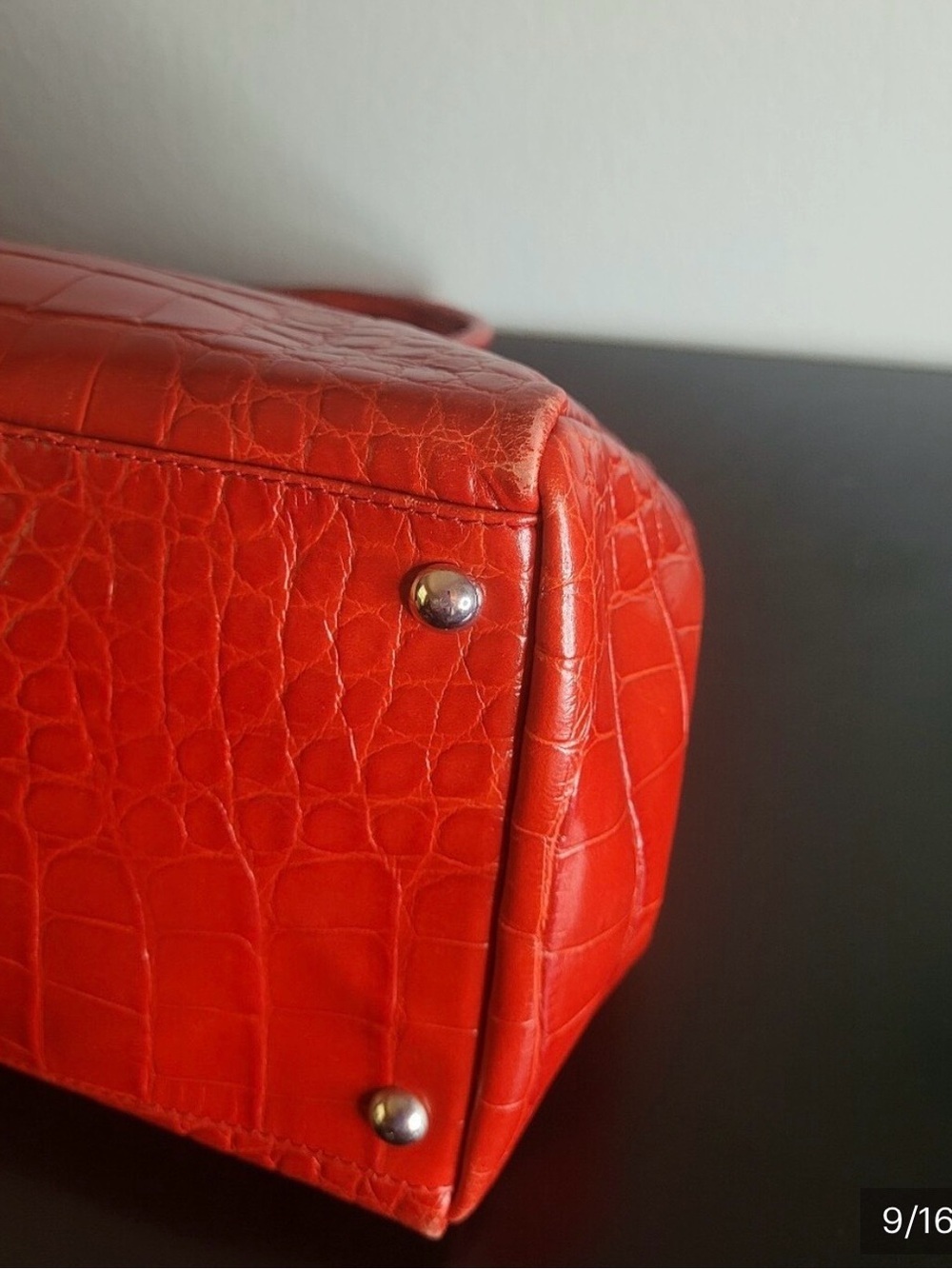 Y2K Furla Red-Orange Croc-Embossed Leather Tote Bag🔥 - Picture 9 of 13